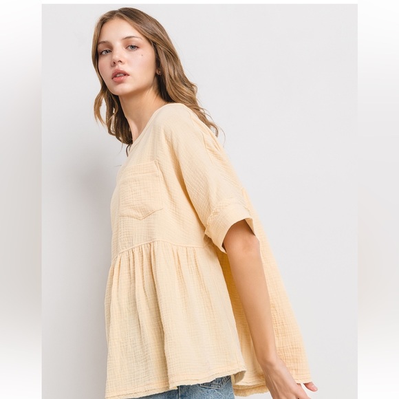13 Boho Oversized Gauze Short Sleeve Top - Picture 2 of 4